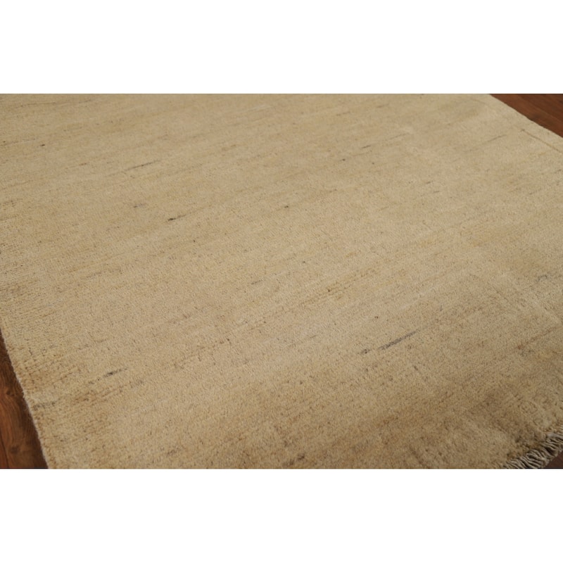 Beige Gold Gabbeh Oriental Runner Rug Hand-Knotted Wool Carpet - 3'0" x 7'6"