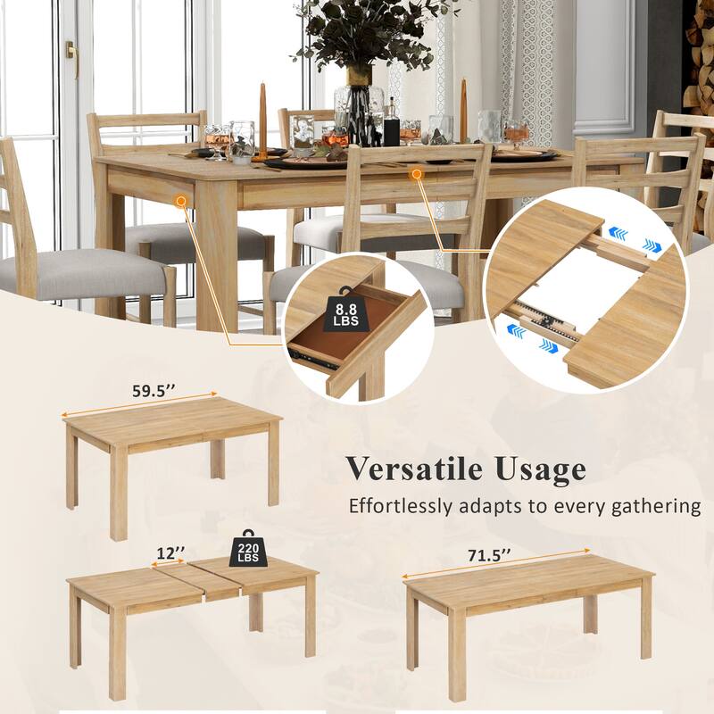 7-Piece Wooden Dining Table Set with Extendable Table and Storage Drawers for Family Gatherings