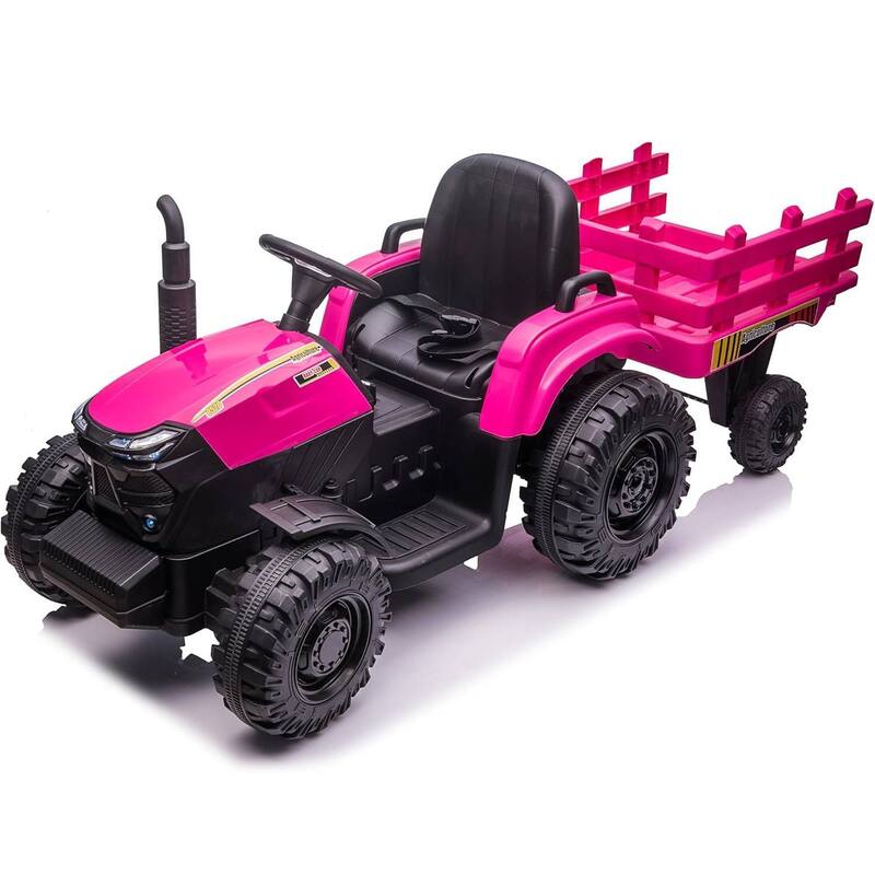 12V Electric Kids Ride On Tractor with Trailer for Boys & Girls Ages 3-6, Red