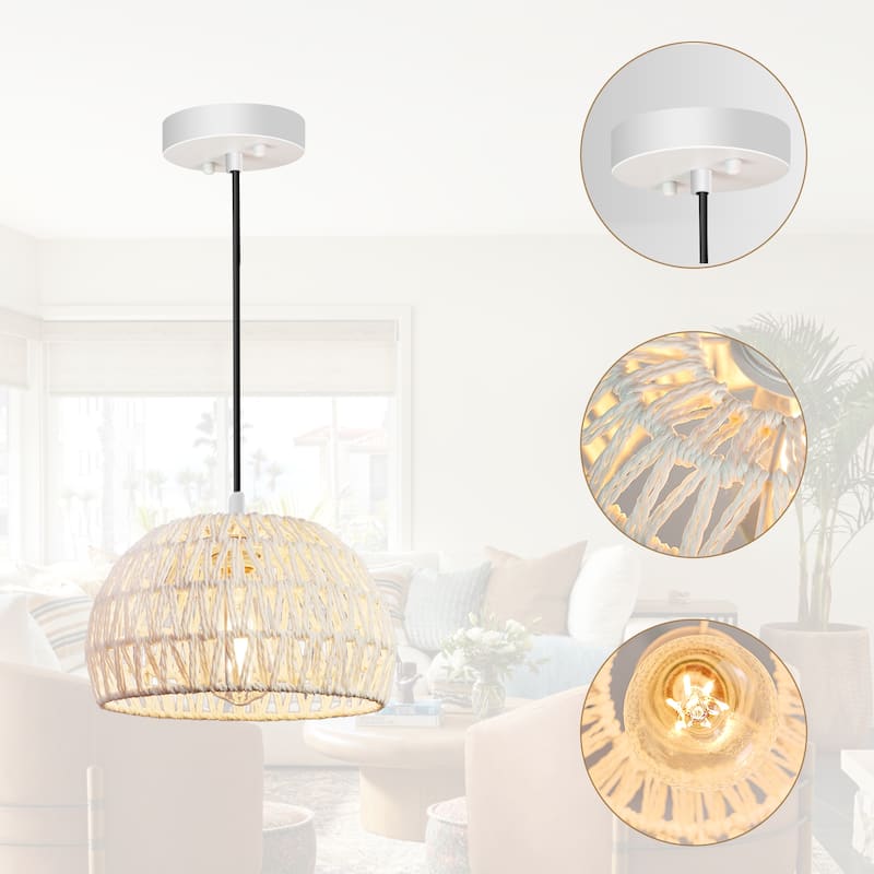 Rattan Pendant Light Boho Chandelier Natural Woven Pendant Light - 1-Light