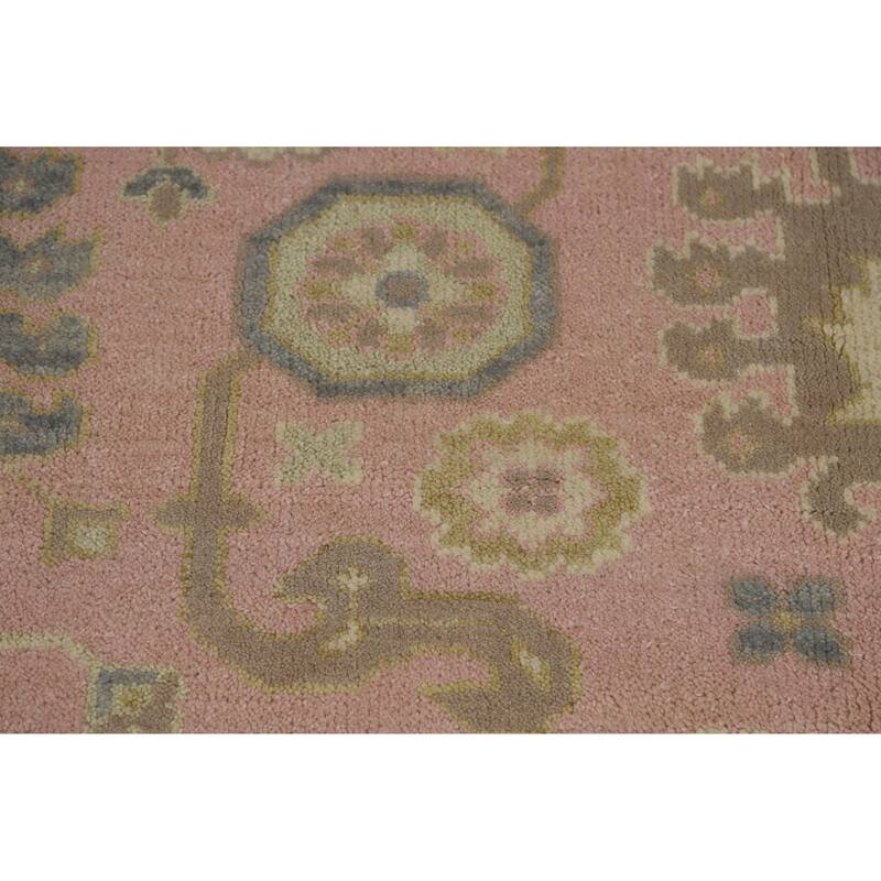 Pink Oushak Indian Area Rug Handmade Floral Wool Carpet - 7'10" x 10'1"