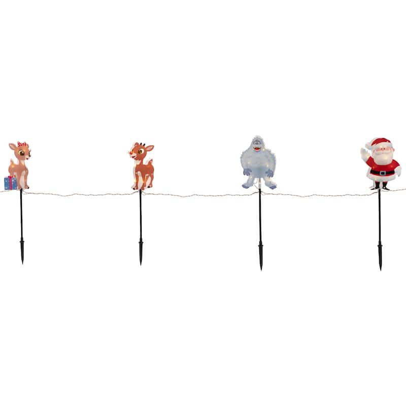 4 Lighted Rudolph Friends Christmas Pathway Markers Clear Lights - Blue