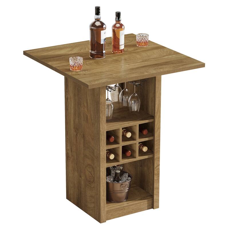 31.5-Inch Square Bar Table, 4-Tier Wood Counter Height Home Bar Unit
