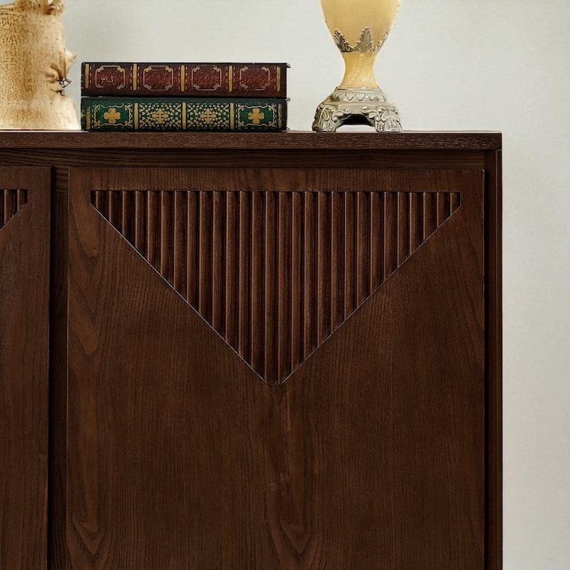 39" V-Shape Fluted Storage Cabinet, Mid Century Modern Buffet Sideboard with Outlet Holes for Entryway Kitchen