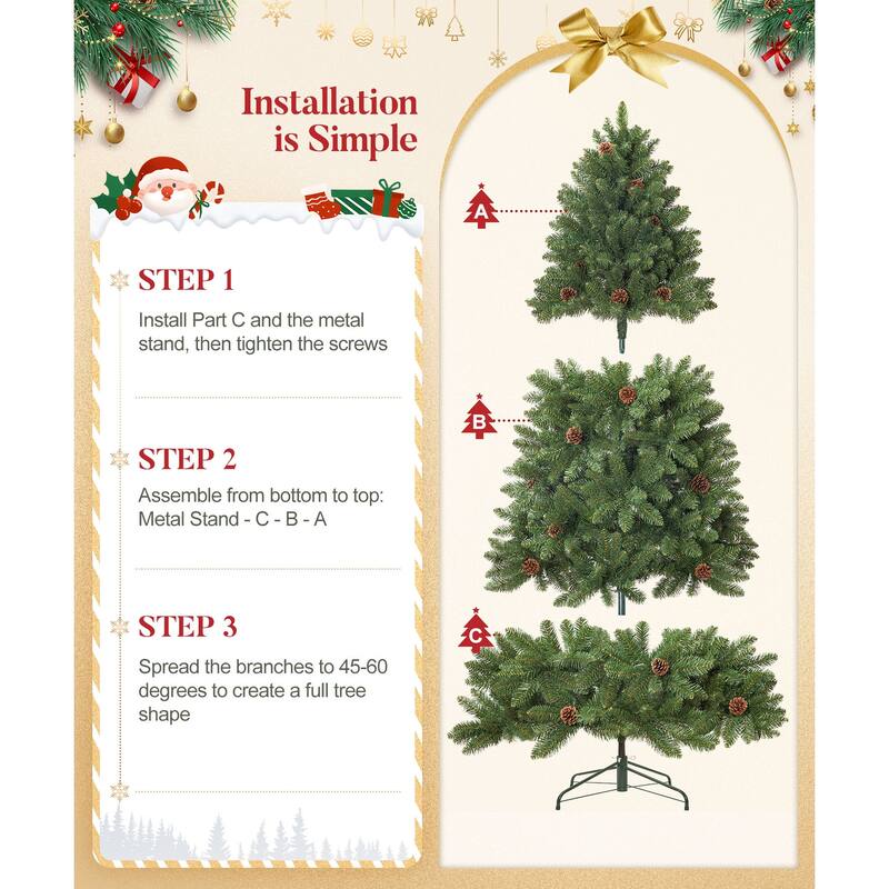 5ft/6ft/7ft Artificial Christmas Tree with Flame-retardant PVC and Metal Base