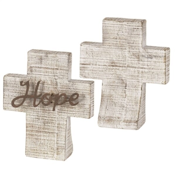 5.5" Brown and White Wedge Style "HOPE" Cross Shaped Tabletop Decor - N/A