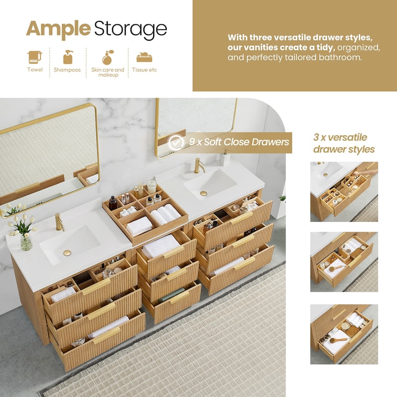 Santarem Double Vanity with Pure White Quartz Stone Top without Mirror