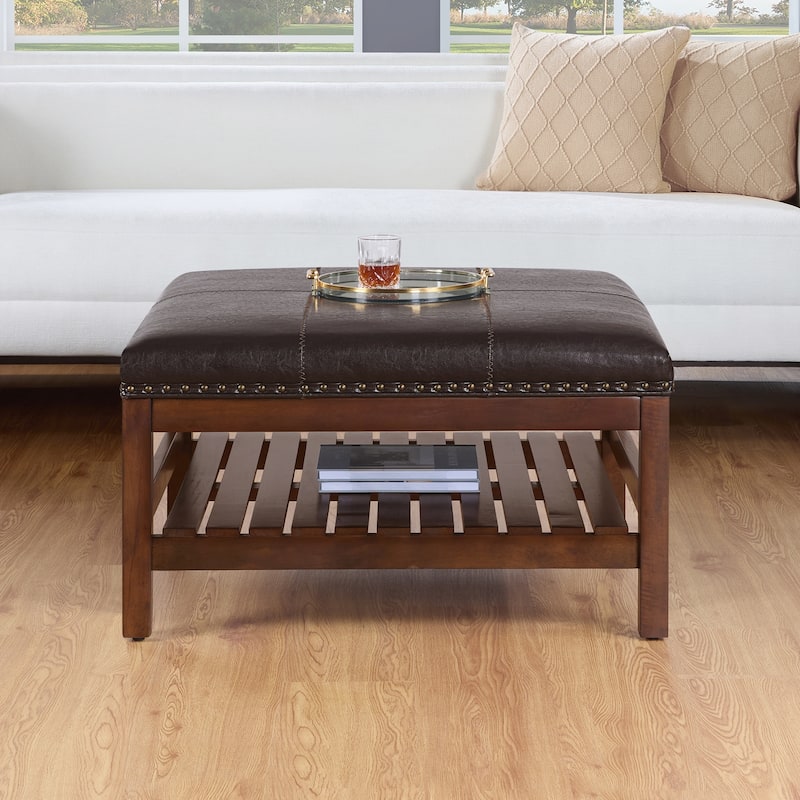 Coffee Table Cocktail Ottoman with Storage Shelf - Functional Coffee Table Ottoman with Spacious Storage and Stylish Look