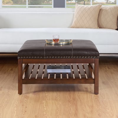 Coffee Table Cocktail Ottoman with Storage Shelf - Functional Coffee Table Ottoman with Spacious Storage and Stylish Look