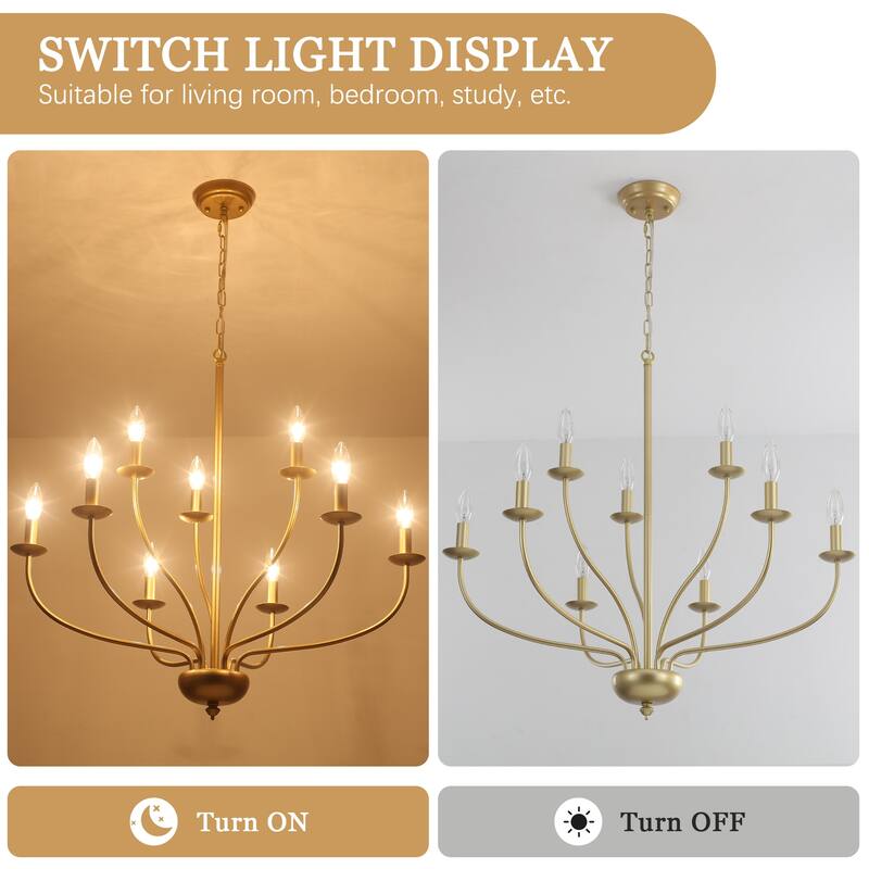 9-Light Candlestick Hanging Linear Chandelier Lighting 2-Tier Ceiling Light Fixture for Kitchen Island