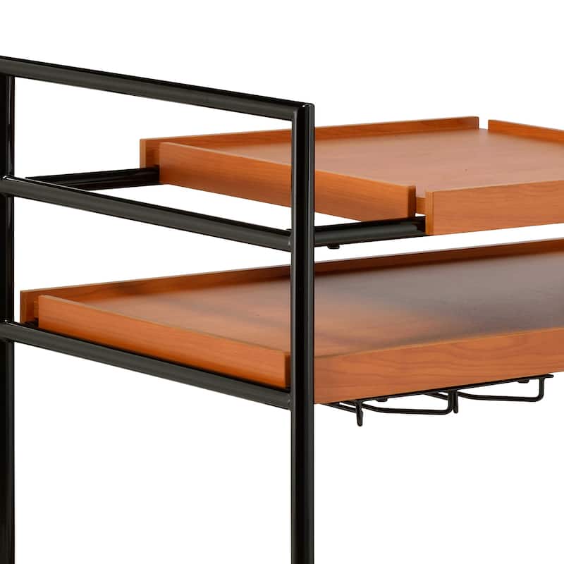 Oaken Honey Oak & Black Finish Serving Cart(no include stool)