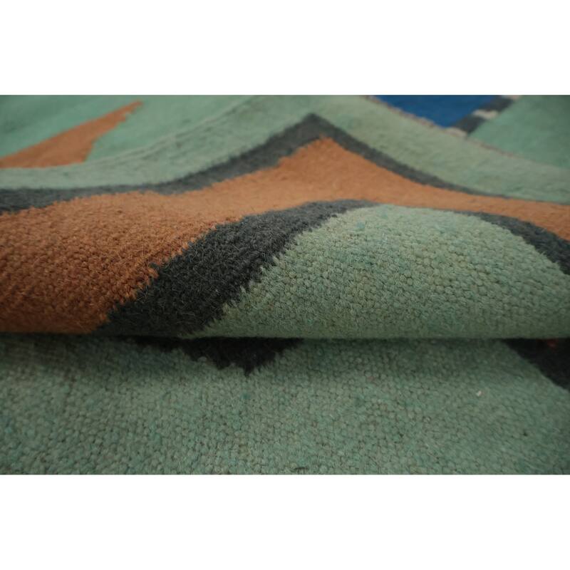 Hand Woven Oriental 100% Wool Carpet Southwestern Tribal Green Kilim Area Rug - 9' 11'' X 8' 6''