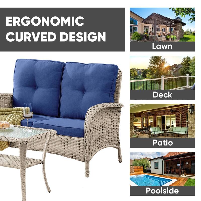 Pocassy Outdoor Loveseat Sofa with Table Funiture Set