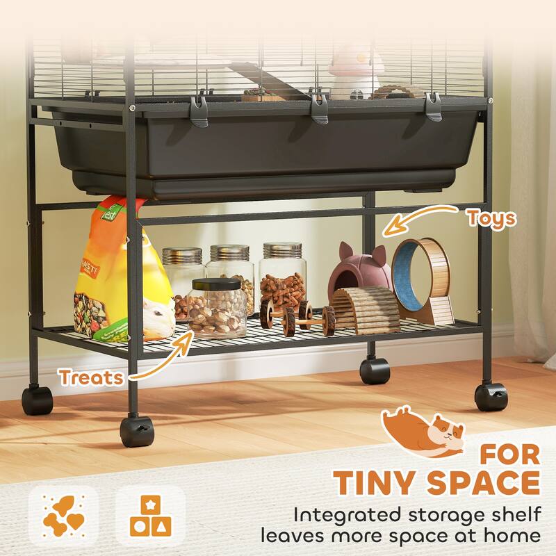 Five-Tier Hamster Tank with Wheels, Storage Shelf and Accessories - 32.3" L x 18.1" W x 59.1" H