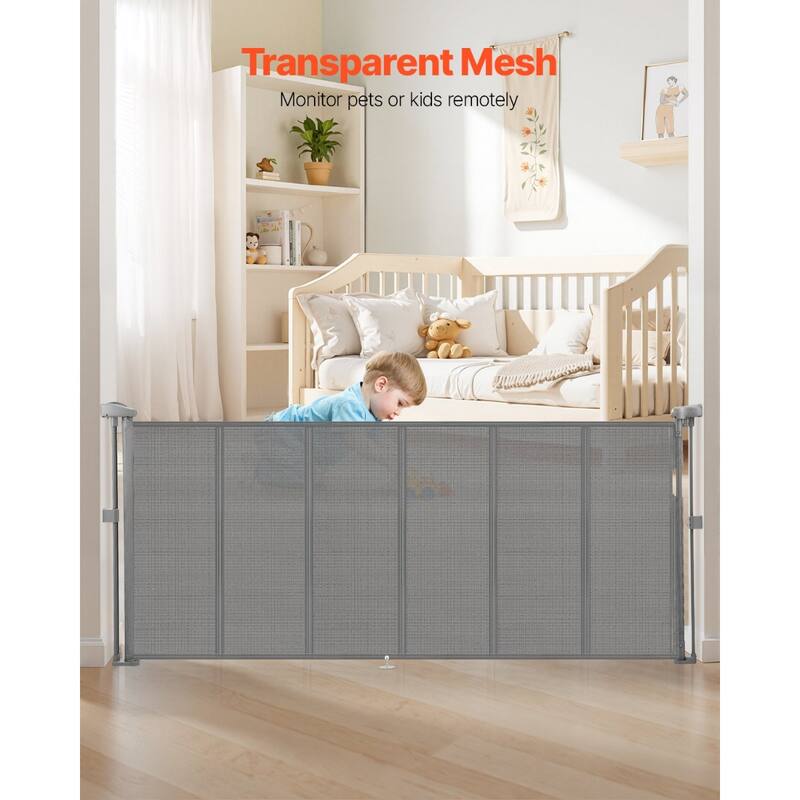 Retractable Baby Gate with Secure Mesh Design and One-Handed Operate Adjustable for Various Spaces
