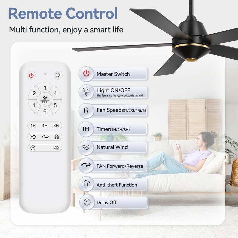 52 Inch 5-Blade BlackGold Ceiling Fan with Remote without Light