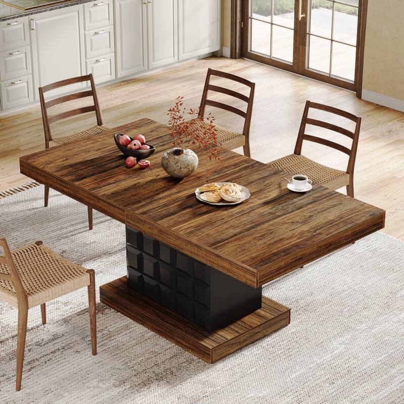 63'' Dining Table for 4-6, Farmhouse Wooden Rectangular Dinner Table