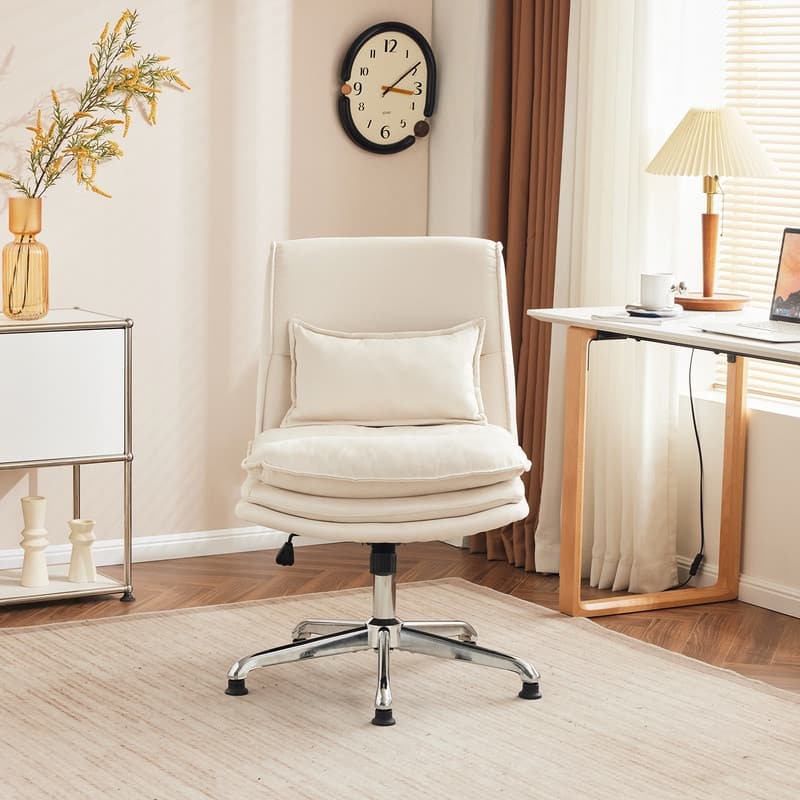 Upholstered Armless Polyester Fiber Task Office Chair - Beige