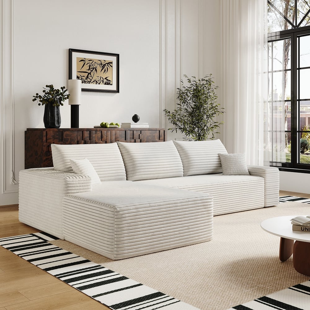 Cloud Sectional Couch with L-Shaped Chaise, Modular 3 Seat Corner Sectional Sofa, Corduroy Upholstered Sleeper Sofa