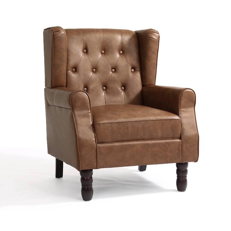Set of 2 Vegan Leather Upholstered Button Tufted Accent Chair