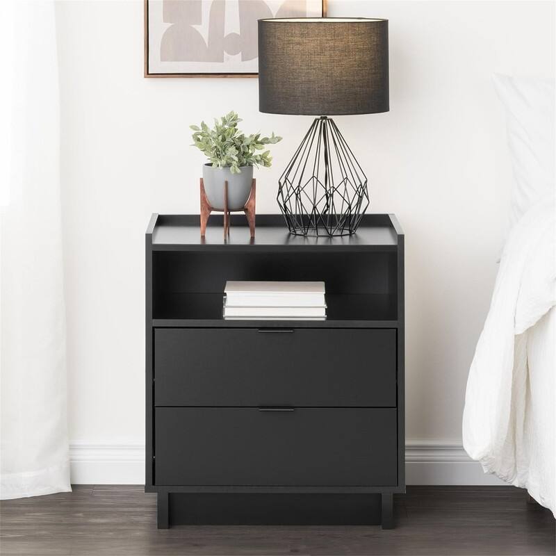 2 Drawer Nightstand Simple Black