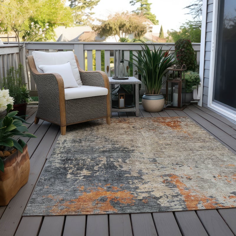 Machine Washable Indoor/ Outdoor Abstract Contemporary Chantille Rug