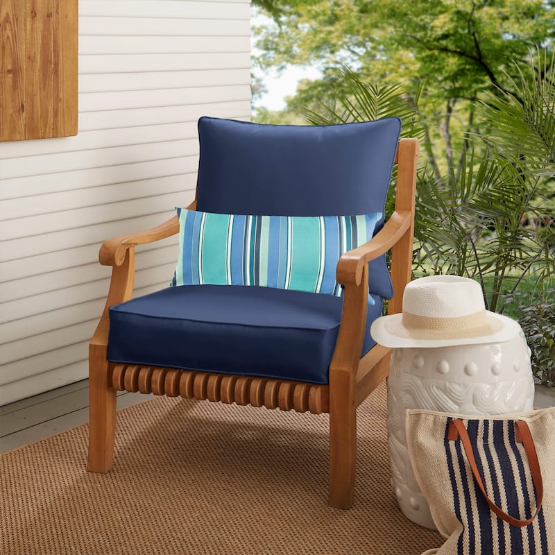 Oakley Sunbrella Solid Indoor/ Outdoor Corded Pillow and Chair Cushion Set - 25 in x 25 in x 5 in Pillow Cushion Set w/Lumbar - Canvas Navy+Dolce Oasis