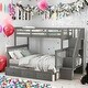 preview thumbnail 1 of 58, Versatile Stairway Kids Bunk Bed - Twin Over Full Gray
