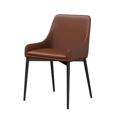Black/Cognac Brown Faux Leather Upholstered Metal Frame Dining Chair, Set of 2, Sturdy Dining Chair for Dining Rooms - 19