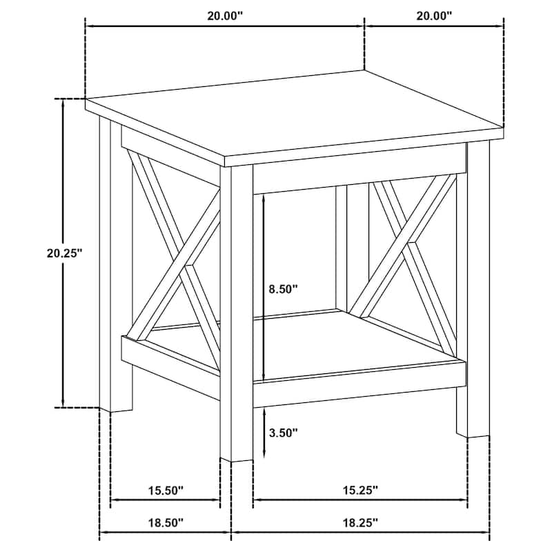 Skyview Square Pine Wood Side End Table with Shelf White - 20" x 20" x 20.25"