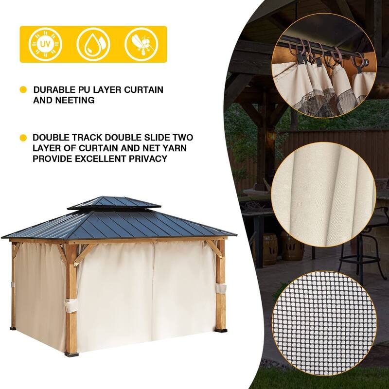 Hardtop Wood Gazebo for Patio, Outdoor Cedar/Spruce Pergola with Metal or Asphalt Roof, All-Weather Backyard Shelter