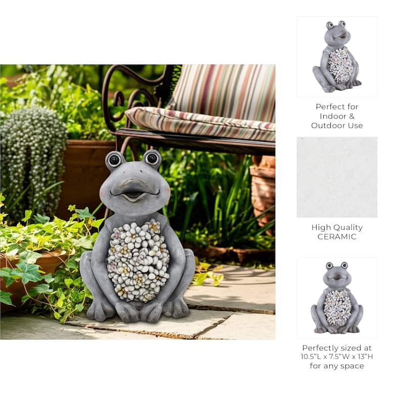 Magnesia Garden Statuary Floral Frog with Petals Finish - 13" Gray