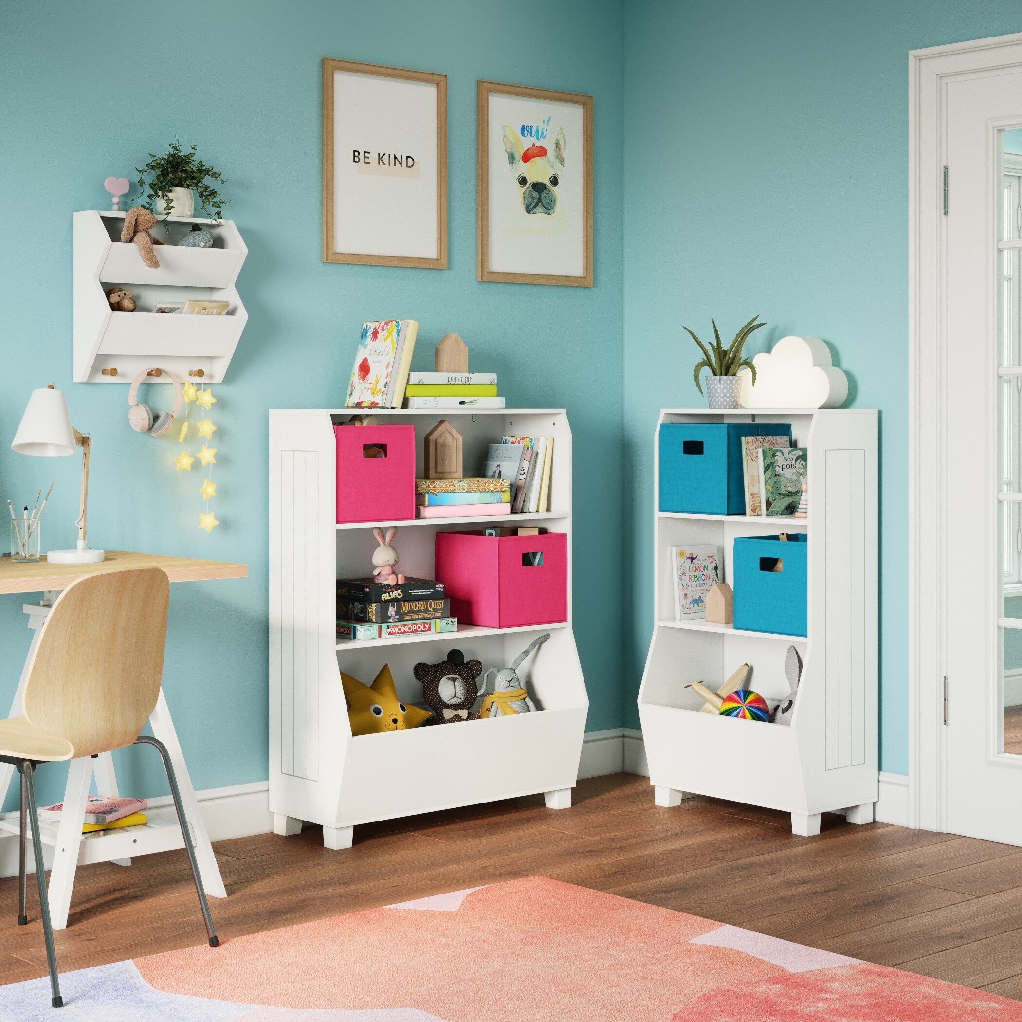 RiverRidge Kids Catch-All Wall Bookshelf with Toy Storage