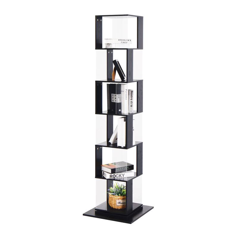 6 tier Rotating Bookshelf, Floor Rack Simple Bookcase with Acrylic plate Bookshelf with anti-toppling base