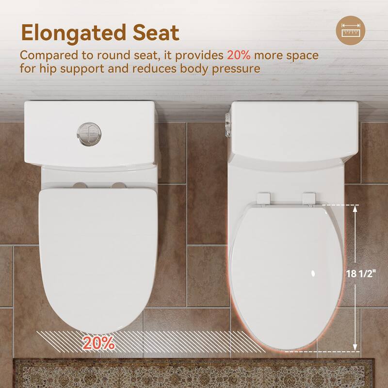 HOROW 1 Piece Single Flush Elongated ADA Height Toilet White 1000g Flush Seat Included - N/A