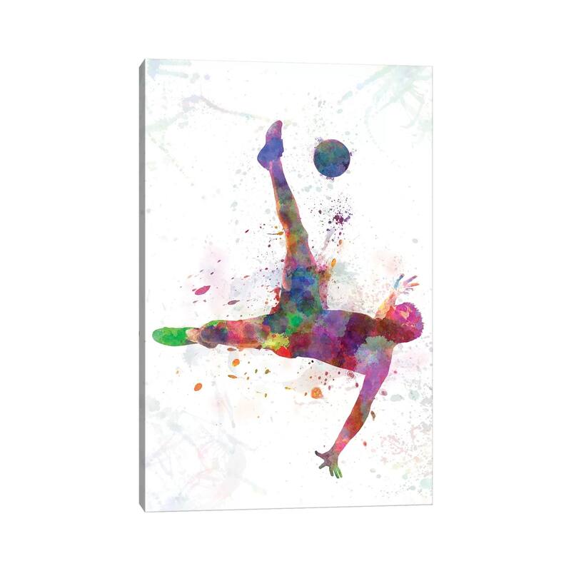 iCanvas "Man Soccer Football Player Flying Kicking IV" by Paul Rommer Canvas Print