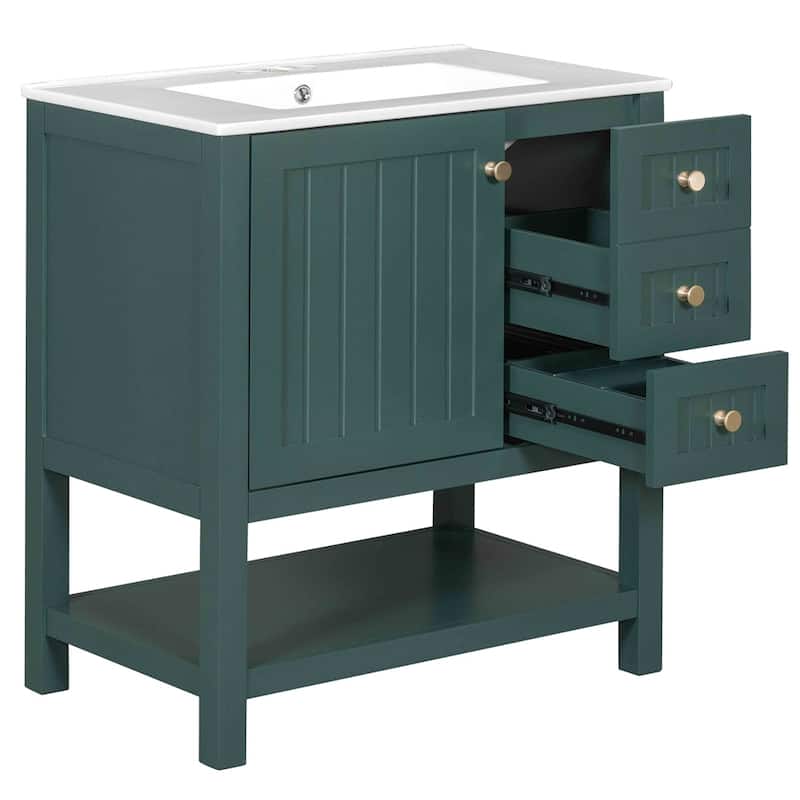 30" Transitional Style Bathroom Vanity Cabinet Combo with Ceramic Sink