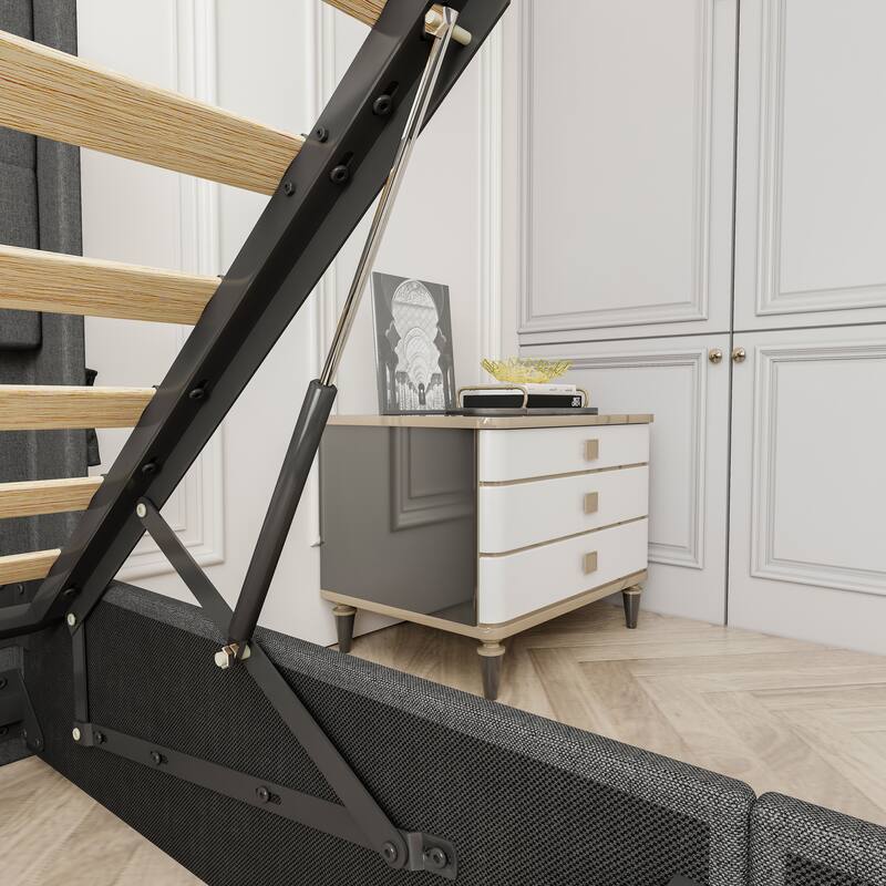 Full Size Bed Frame with Lift Storage, Modern Wingback Headboard, USB Ports, No Box Spring Needed