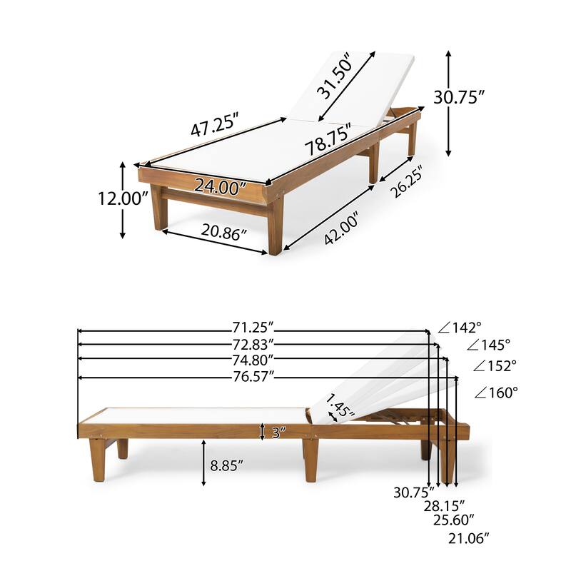 Roomfitters Outdoor Wooden Chaise Lounge with Adjustable Backrest, Weather-Resistant Sun Lounger