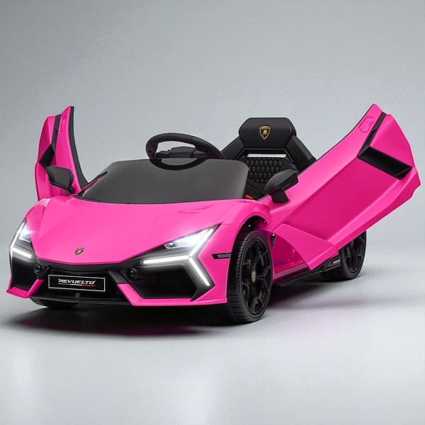 slide 2 of 21, Lamborghini Revuelto Licensed 12V Kids Electric Car, Hydraulic Doors, Remote Control, 3 Speeds, Music & Lights Pink
