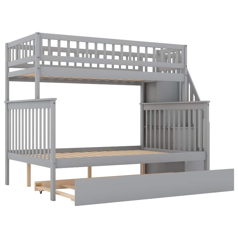 Space-Saving Twin Over Full Bunk Bed with Trundle, Stairs, and Built-In Storage