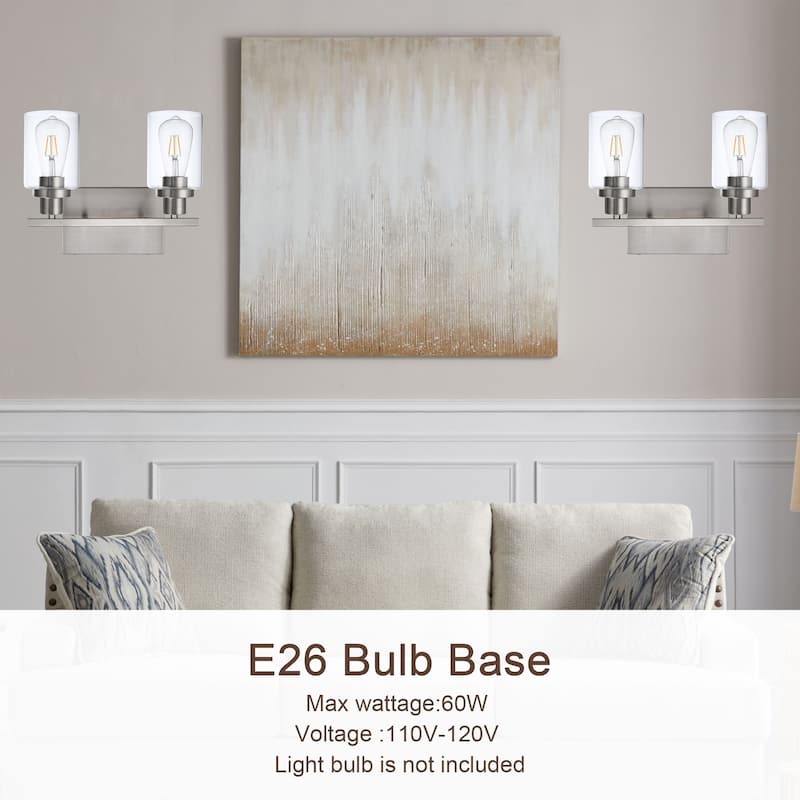 Wall Light Brushed Nickel Bathroom Vanity Lights, E26 Modern Bathroom Light Fixtures with Clear Glass Shade, Wall Lights