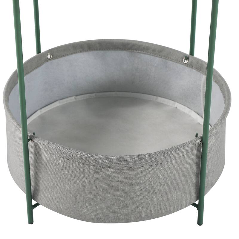 VECELO Small Round Side Table with Removable Tray & Fabric Storage Bin Easy 5-Min Assembly for Living Room Bedroom