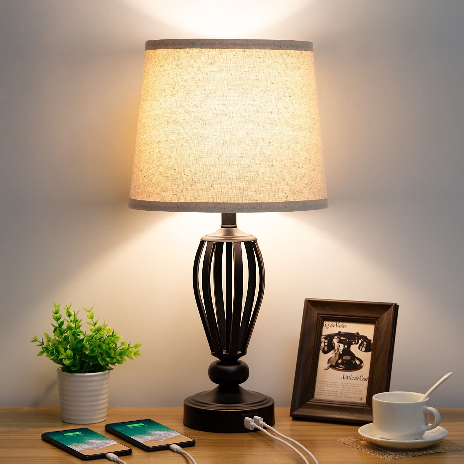 USB Bedside Lamp 3 Way Dimmable Touch Table Lamp with Dual USB Charging Ports Industrial Table Lamp Black Metal Base Farmhouse On Sale Bed Bath Beyond 40369051