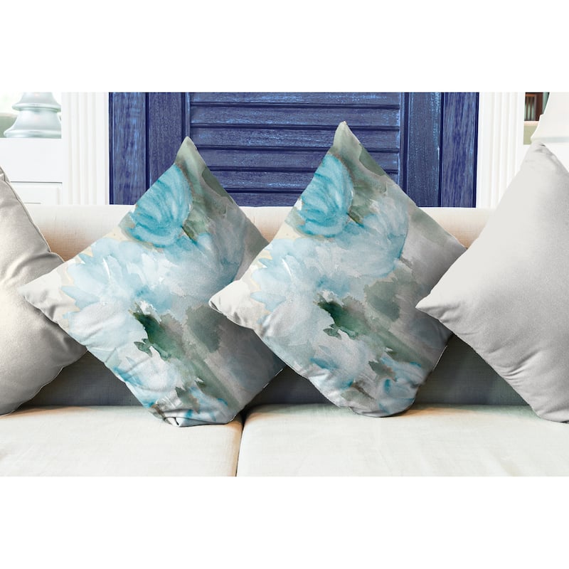 Laural Home Frosted Blue Blooms Outdoor Decorative Pillow