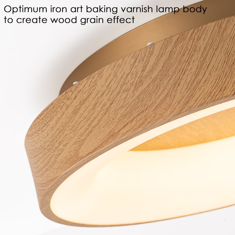 15.7 in. Farmhouse Traditional Metal Round Dome Dimmable Integrated LED 3000K Warm Light Flush Mount Lighting - Wood Grain