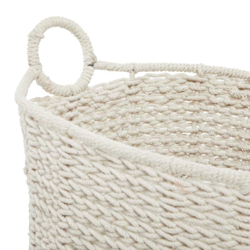 CosmoLiving by Cosmopolitan Cotton Fabric Handmade Storage Basket with Handles - White, Gray, Multi Colored
