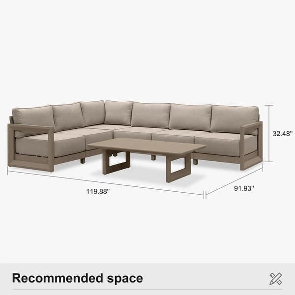 dimension image slide 4 of 10, PURPLE LEAF Caesar L-Shaped Khaki Outdoor Couch with 9.6" Thick for Yard Porch Deck Patio Conversation Sets