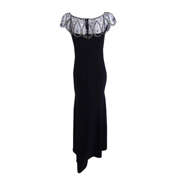 xscape beaded cap sleeve gown