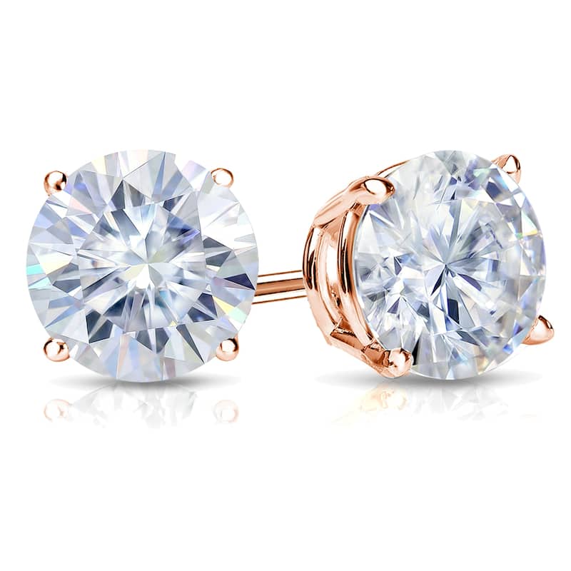 Auriya 2ct TW Round Moissanite Stud Earrings 14k Gold - 6.5 mm
